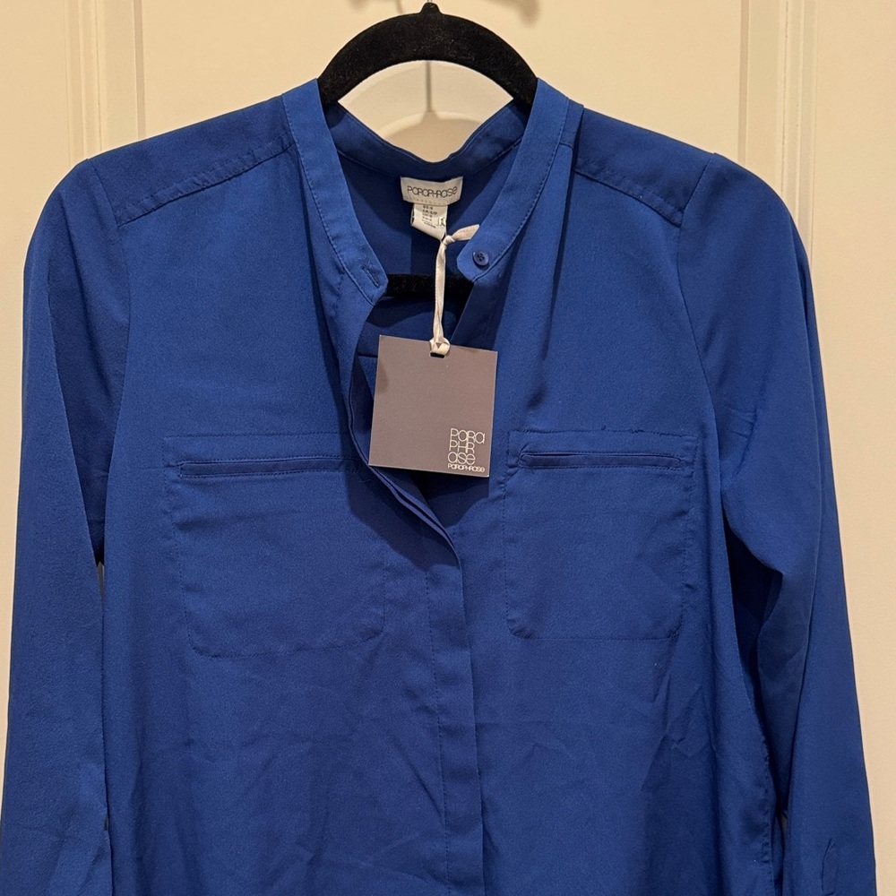 Paraphrase Royal Blue Long Sleeve Button-Up Blouse Women’s Small - Picture 4 of 11